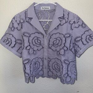 En Saison Lilac Floral Lace Blouse